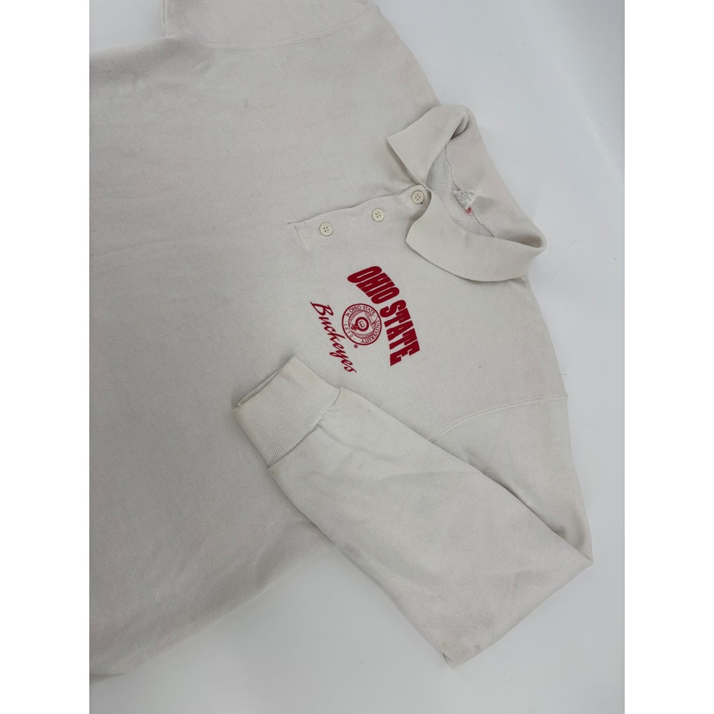 Vintage Ohio State Buckeyes Polo Sweatshirt Cream Large Made in USA NCAA
